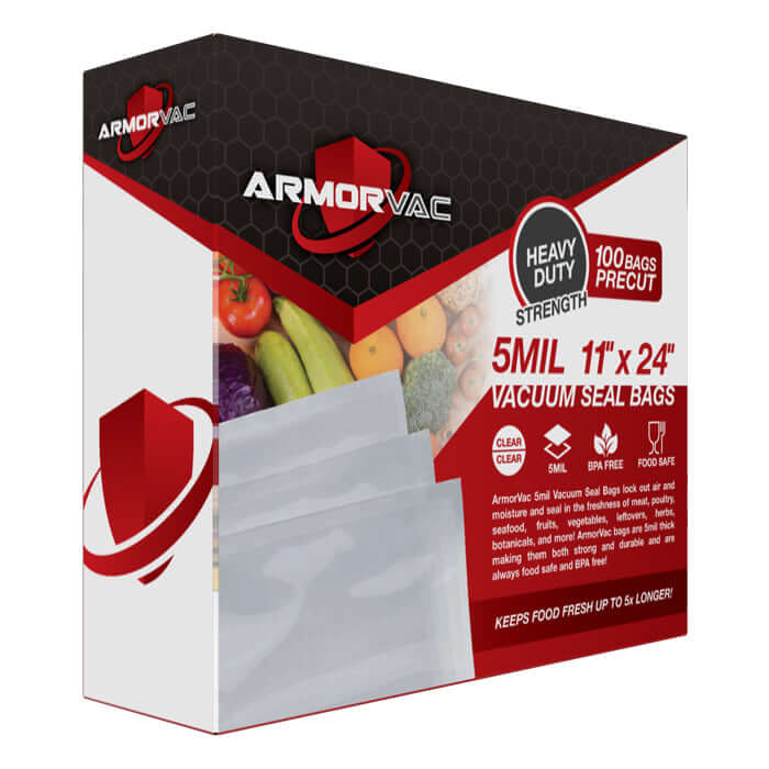 ArmorVac 11"x24" 5mil Precut Vacuum Seal Bags All Clear (100 Pack) - Midwest Grow LLC