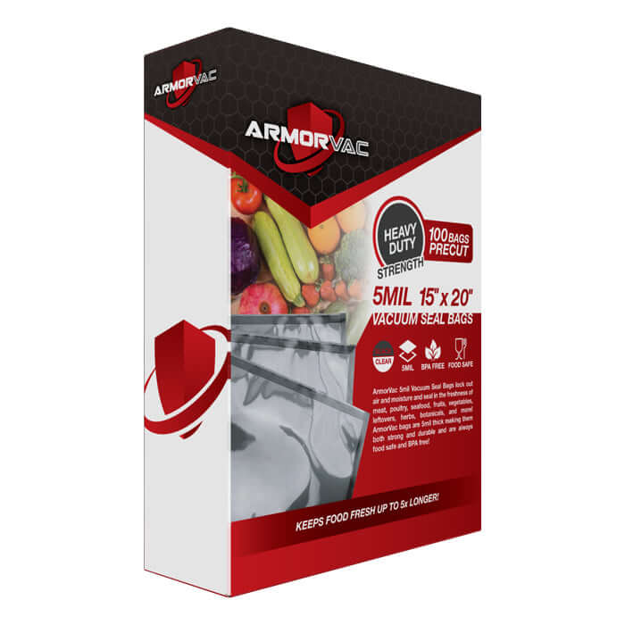 ArmorVac 15"x20" 5mil Precut Vacuum Seal Bags Black & Clear (100 Pack) - Midwest Grow LLC