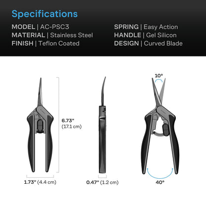AC Infinity Stainless Steel Curved Pruning Shear, Ergonomic Lightweight, 6.6" Blades