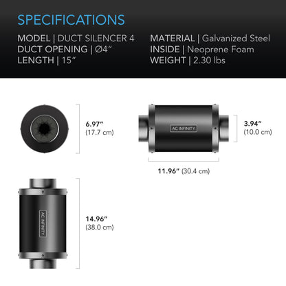 AC Infinity Inline Duct Fan Silencer, 4-Inch - Midwest Grow LLC