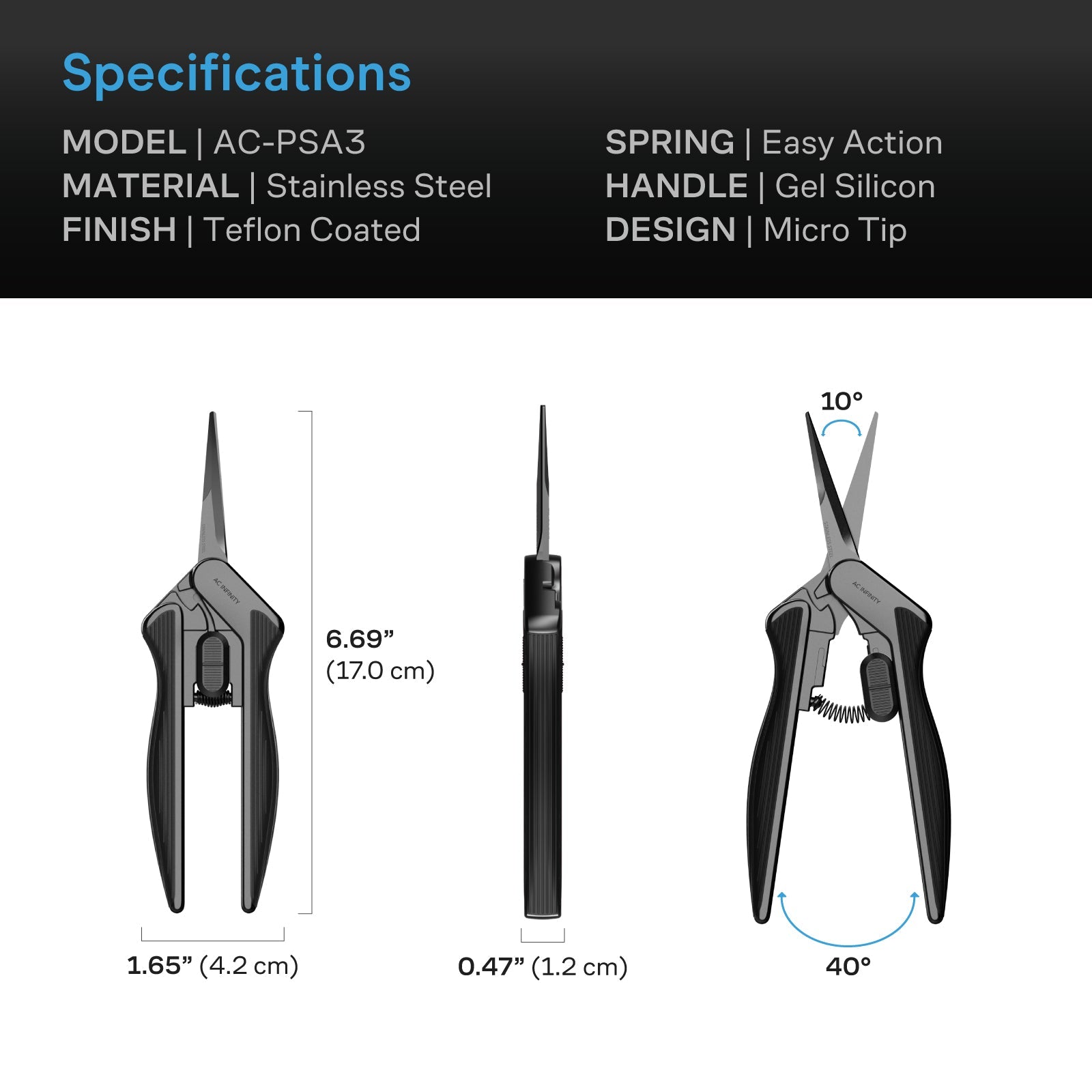 AC Infinity Stainless Steel Pruning Shear, Ergonomic Lightweight, 6.6" Straight Blades - Midwest Grow LLC