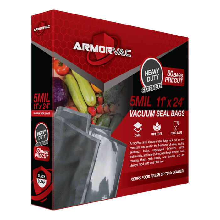ArmorVac 11"x24" 5mil Precut Vacuum Seal Bags Black & Clear (50 Pack) - Midwest Grow LLC