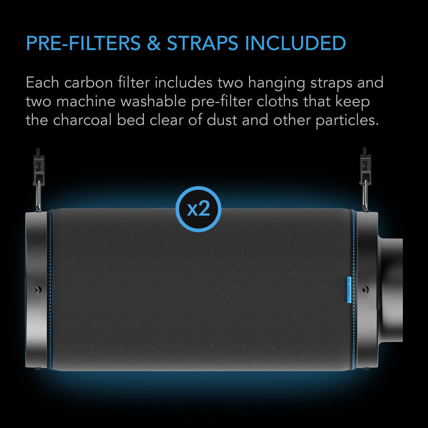 AC Infinity Duct Carbon Filter XL, Australian Charcoal, Extra Large, 8-Inch - Midwest Grow LLC