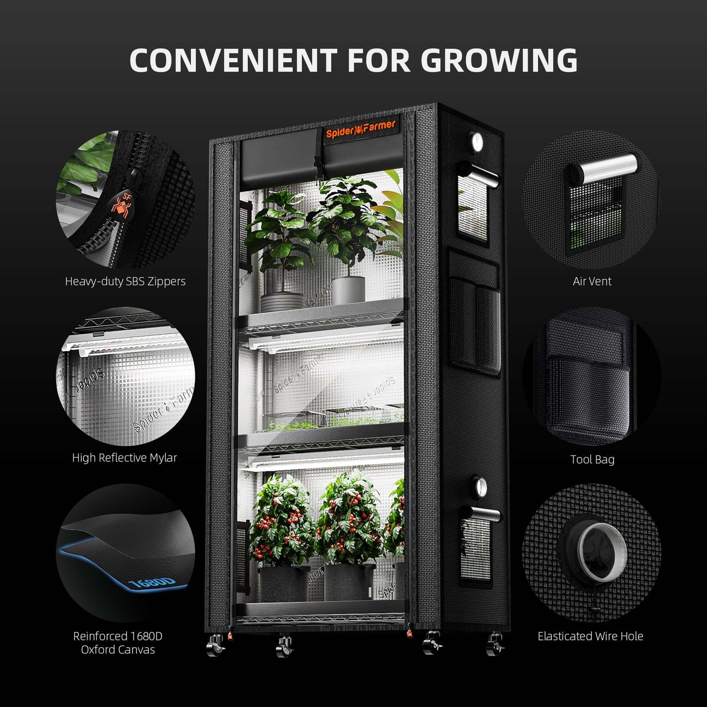 Spider Farmer 4 Tier Plant Stand + 6 x 18W LED Light Bars + 1' 2" x 2' 4" Grow Tent Kit - Midwest Grow LLC