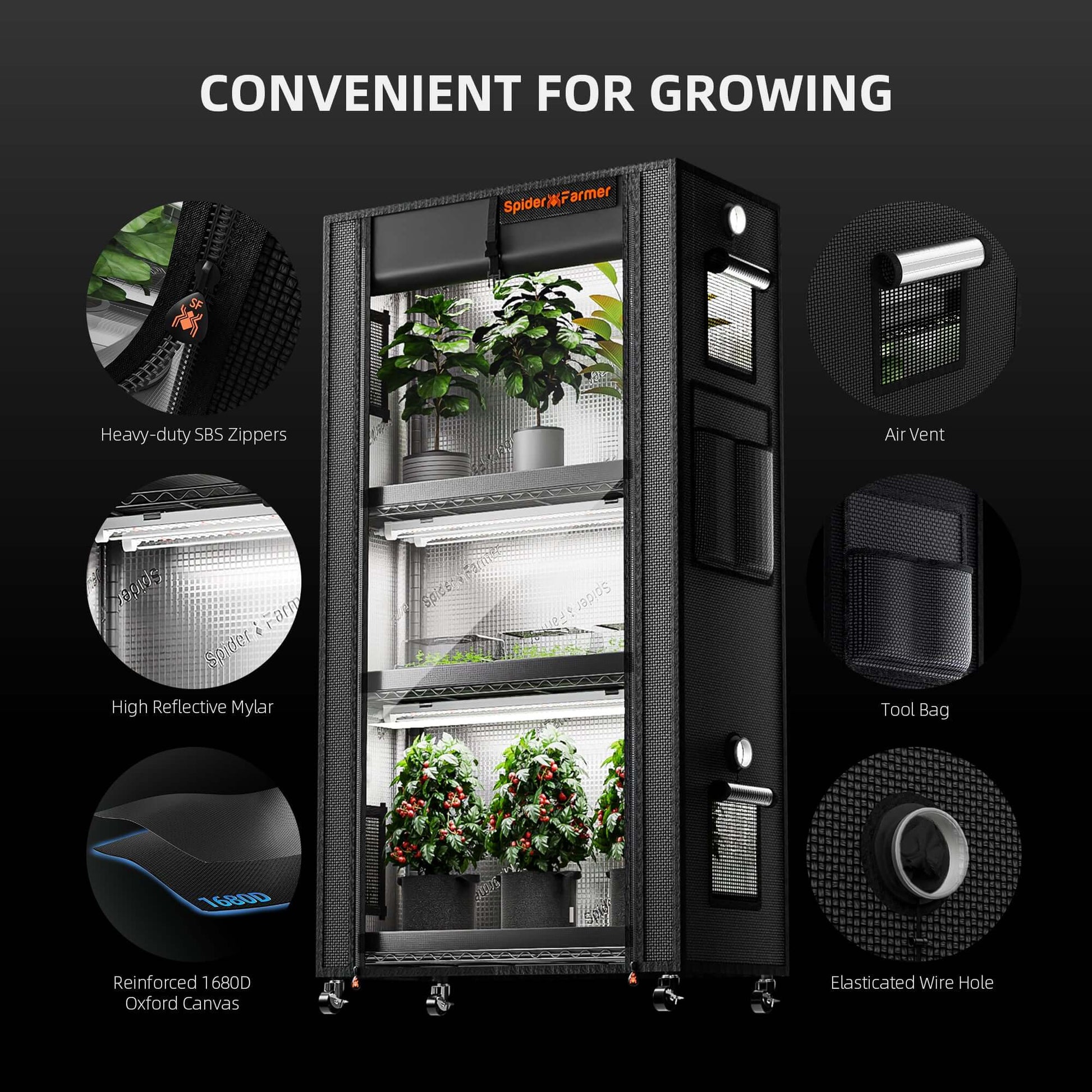 Spider Farmer 4 Tier Plant Stand + 6 x 18W LED Light Bars + 1' 2" x 2' 4" Grow Tent Kit - Midwest Grow LLC