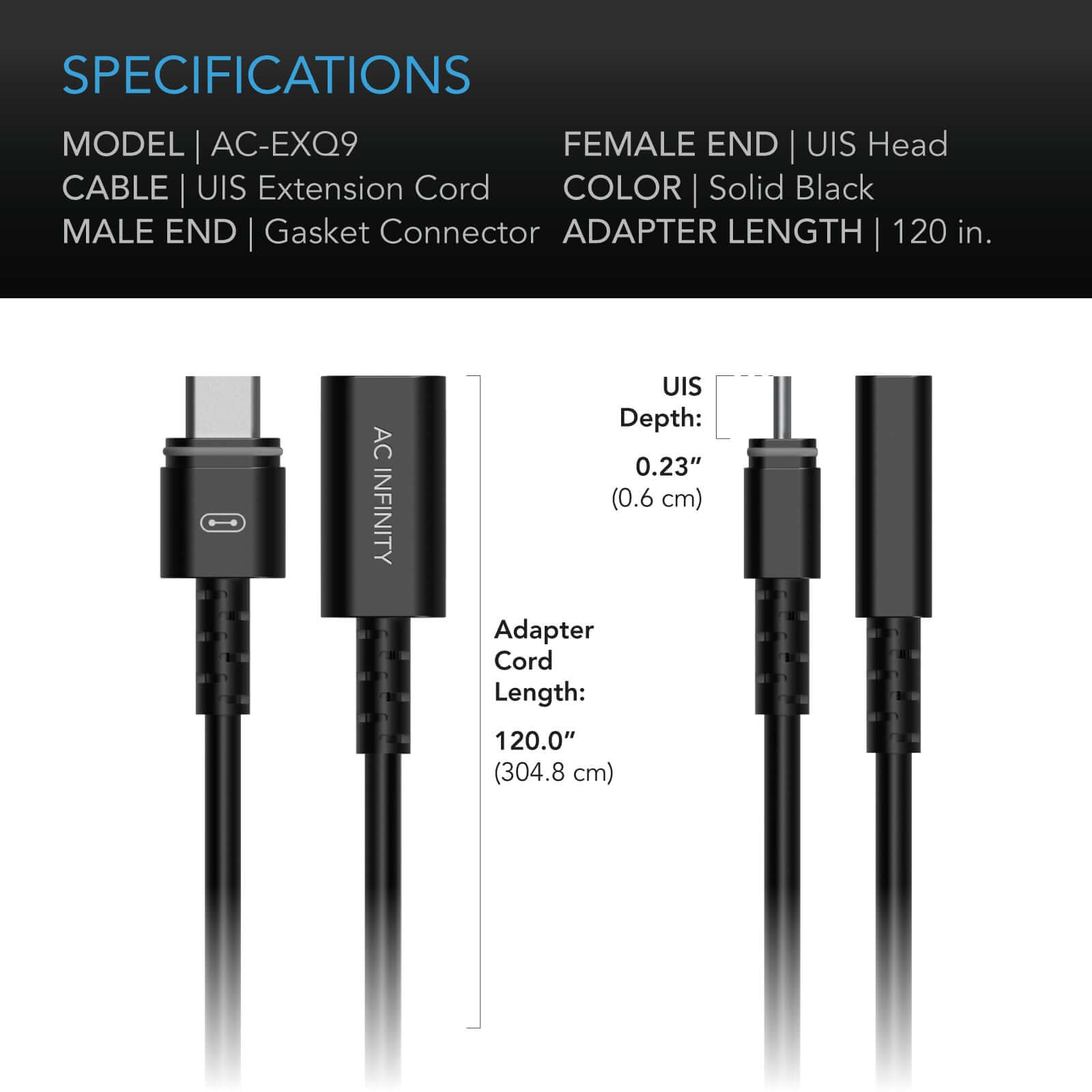 AC Infinity UIS Controller to Device Cable for Controller AI+, Controller 69 Pro and Pro+, Female to Male, 10 ft. - Midwest Grow LLC