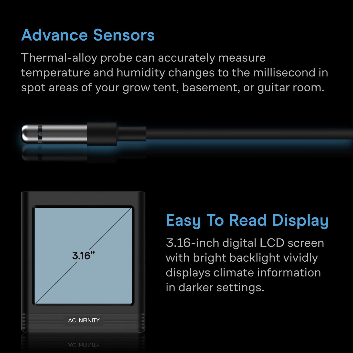 AC Infinity CLOUDCOM B1, Smart Thermo-Hygrometer with Data App, 12 ft. Sensor Probe - Midwest Grow LLC