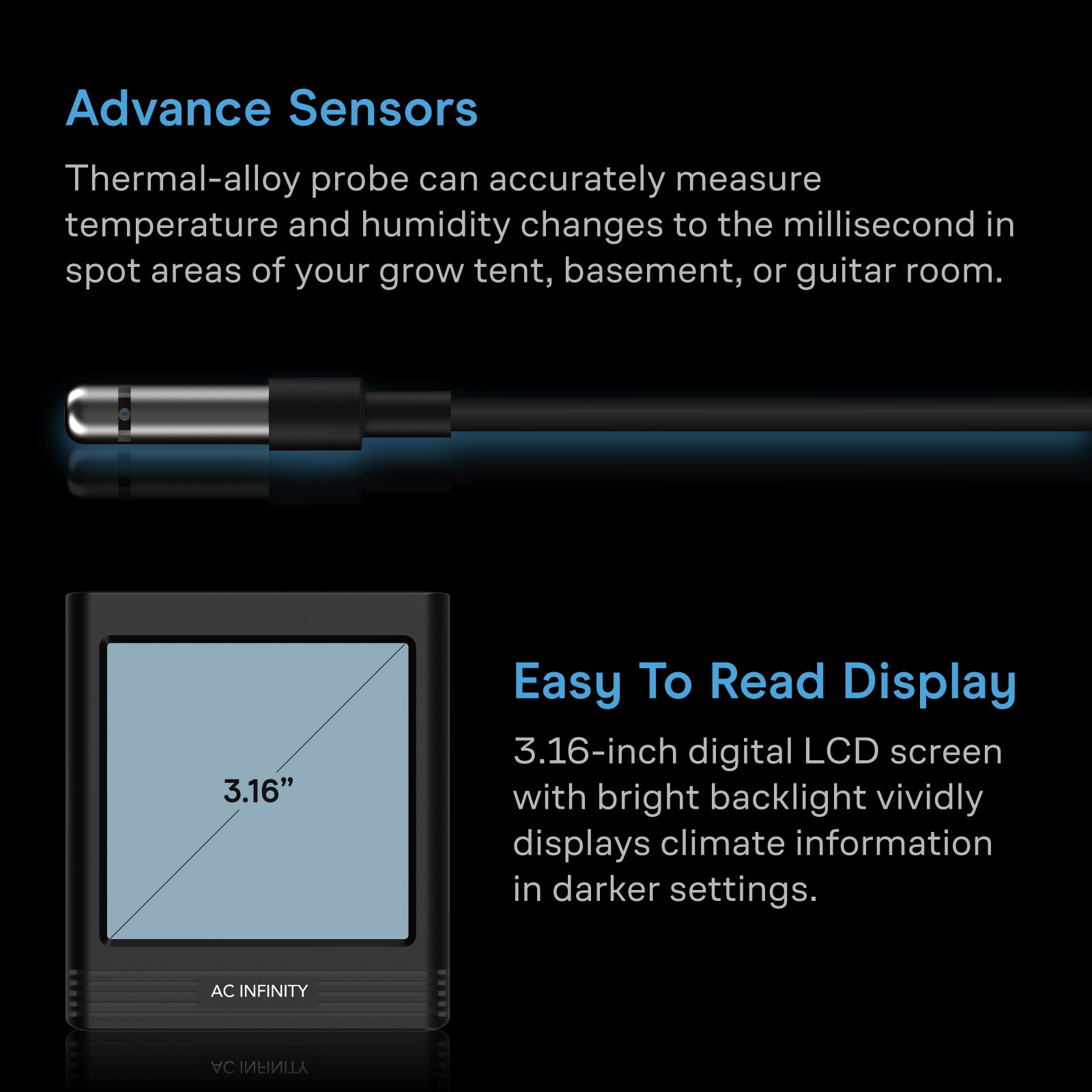 AC Infinity CLOUDCOM B1, Smart Thermo-Hygrometer with Data App, 12 ft. Sensor Probe - Midwest Grow LLC