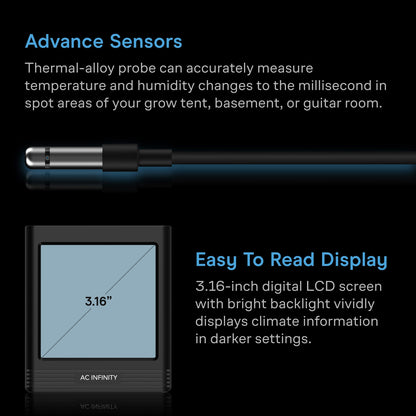 AC Infinity CLOUDCOM B1, Smart Thermo-Hygrometer with Data App, 12 ft. Sensor Probe - Midwest Grow LLC