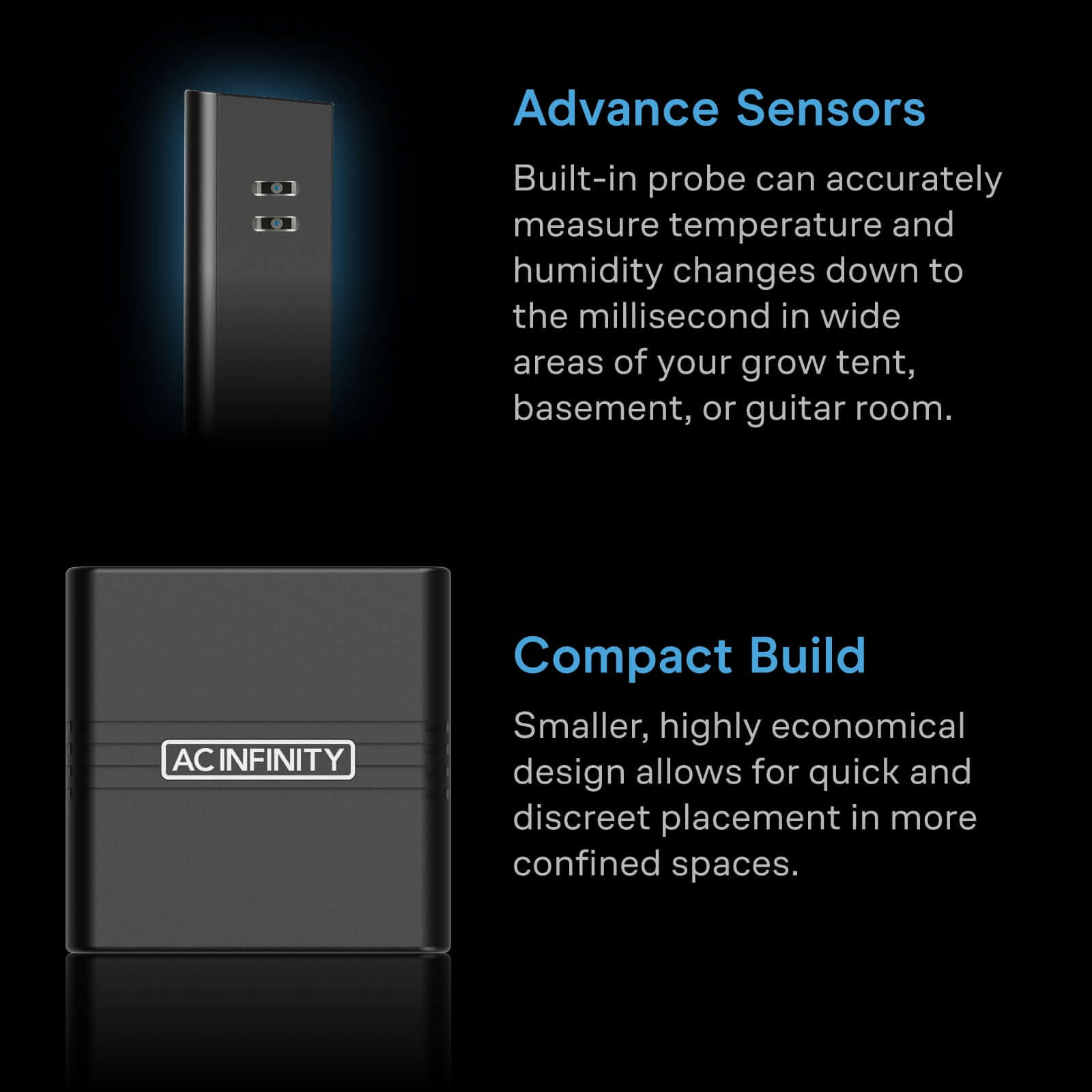 AC Infinity CLOUDCOM A2, Mini Smart Thermo-Hygrometer with Data App, Integrated Sensor Probe - Midwest Grow LLC