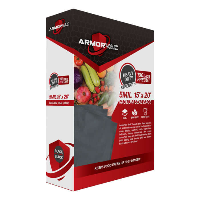 ArmorVac 15"x20" 5mil Precut Vacuum Seal Bags All Black (100 Pack) - Midwest Grow LLC