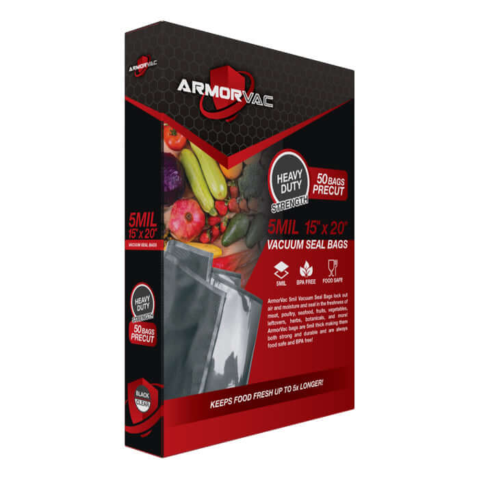 ArmorVac 15"x20" 5mil Precut Vacuum Seal Bags Black & Clear (50 Pack) - Midwest Grow LLC
