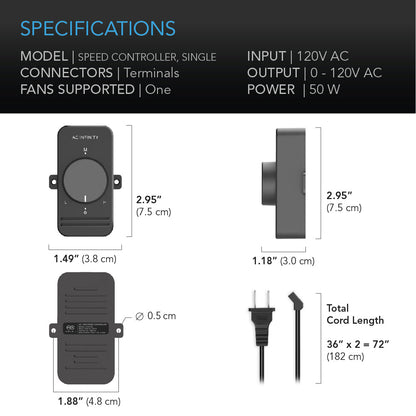 AC Infinity Fan Speed Controller for AC Axial Muffin Fans, Single - Midwest Grow LLC