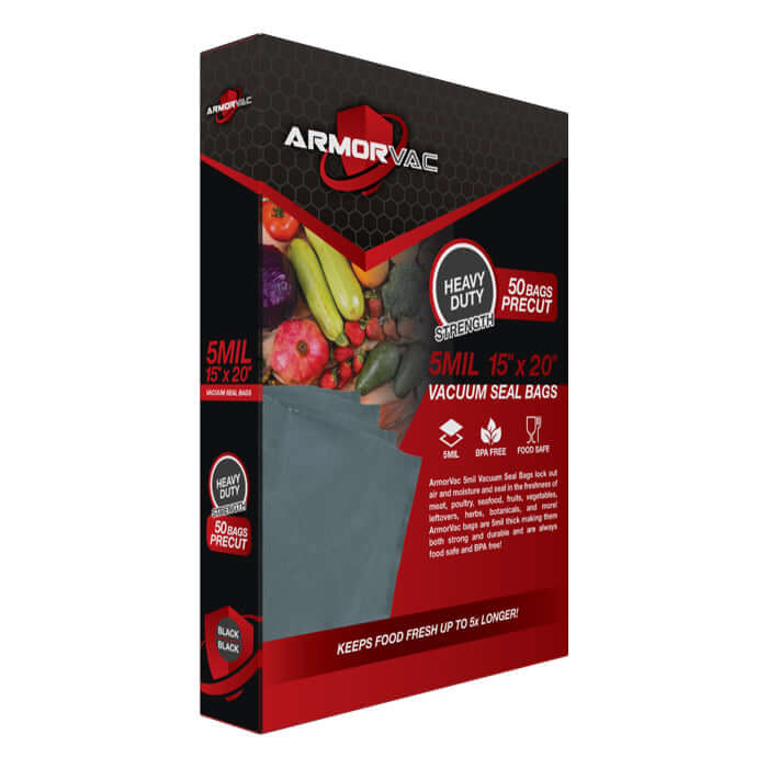 ArmorVac 15"x20" 5mil Precut Vacuum Seal Bags All Black (50 Pack) - Midwest Grow LLC