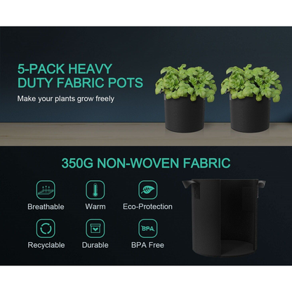 Mars Hydro 5 Gallon Black Fabric Grow Bag with Handles - 5-Pack - Midwest Grow LLC