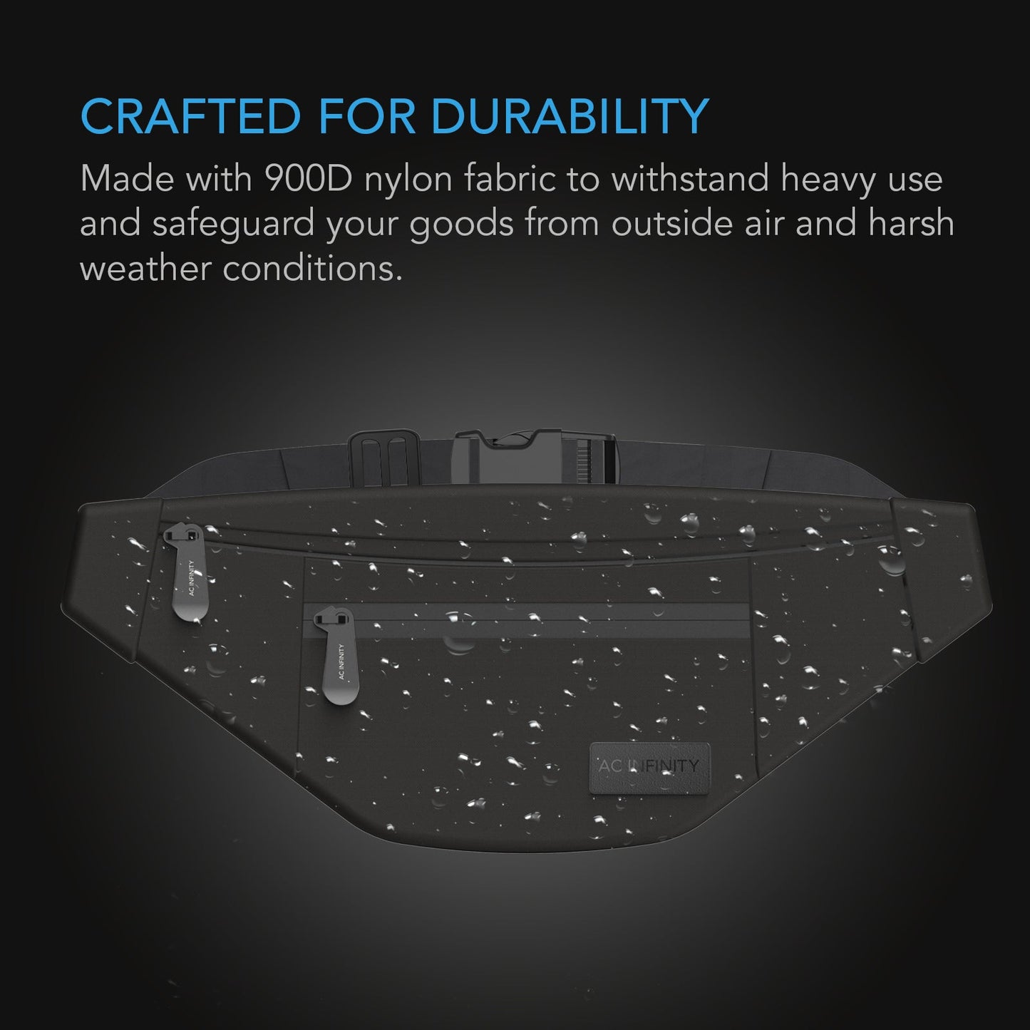 AC Infinity Smell Proof Belt Bag, Black, with 900D Nylon Fabric and Carbon Filter Lining - Midwest Grow LLC
