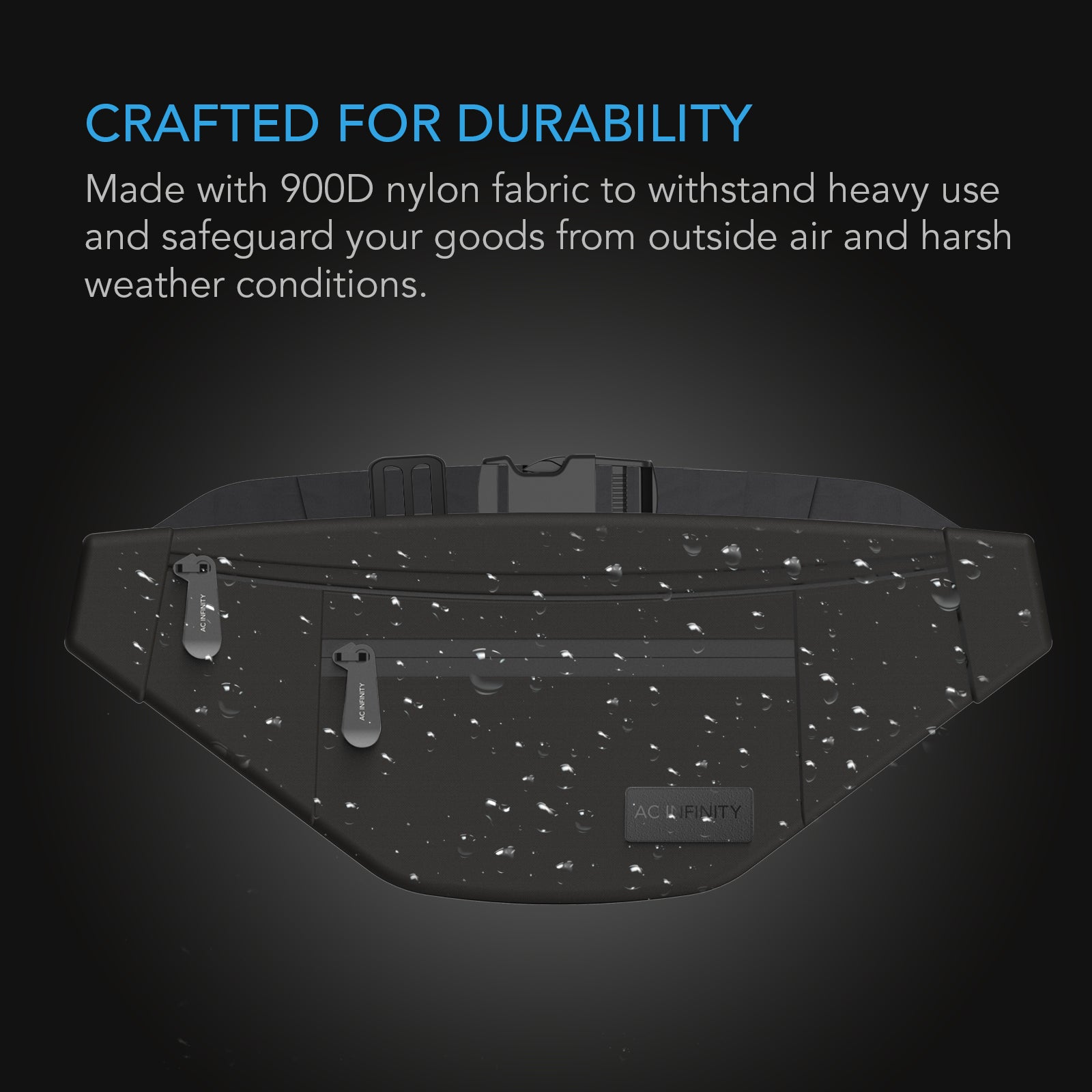 AC Infinity Smell Proof Belt Bag, Black, with 900D Nylon Fabric and Carbon Filter Lining - Midwest Grow LLC