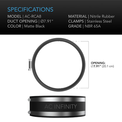 AC Infinity Noise Reduction Clamp, Duct Coupler with Stainless Steel Clamps, 8-Inch - Midwest Grow LLC