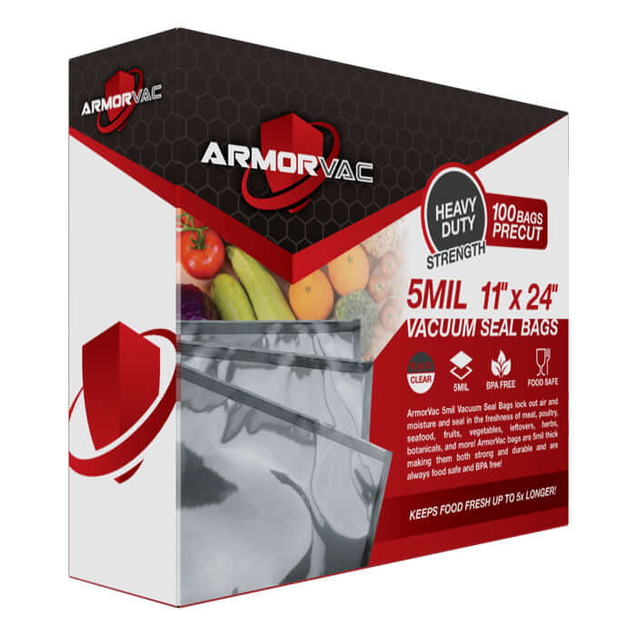 ArmorVac 11"x24" 5mil Precut Vacuum Seal Bags Black & Clear (100 Pack) - Midwest Grow LLC
