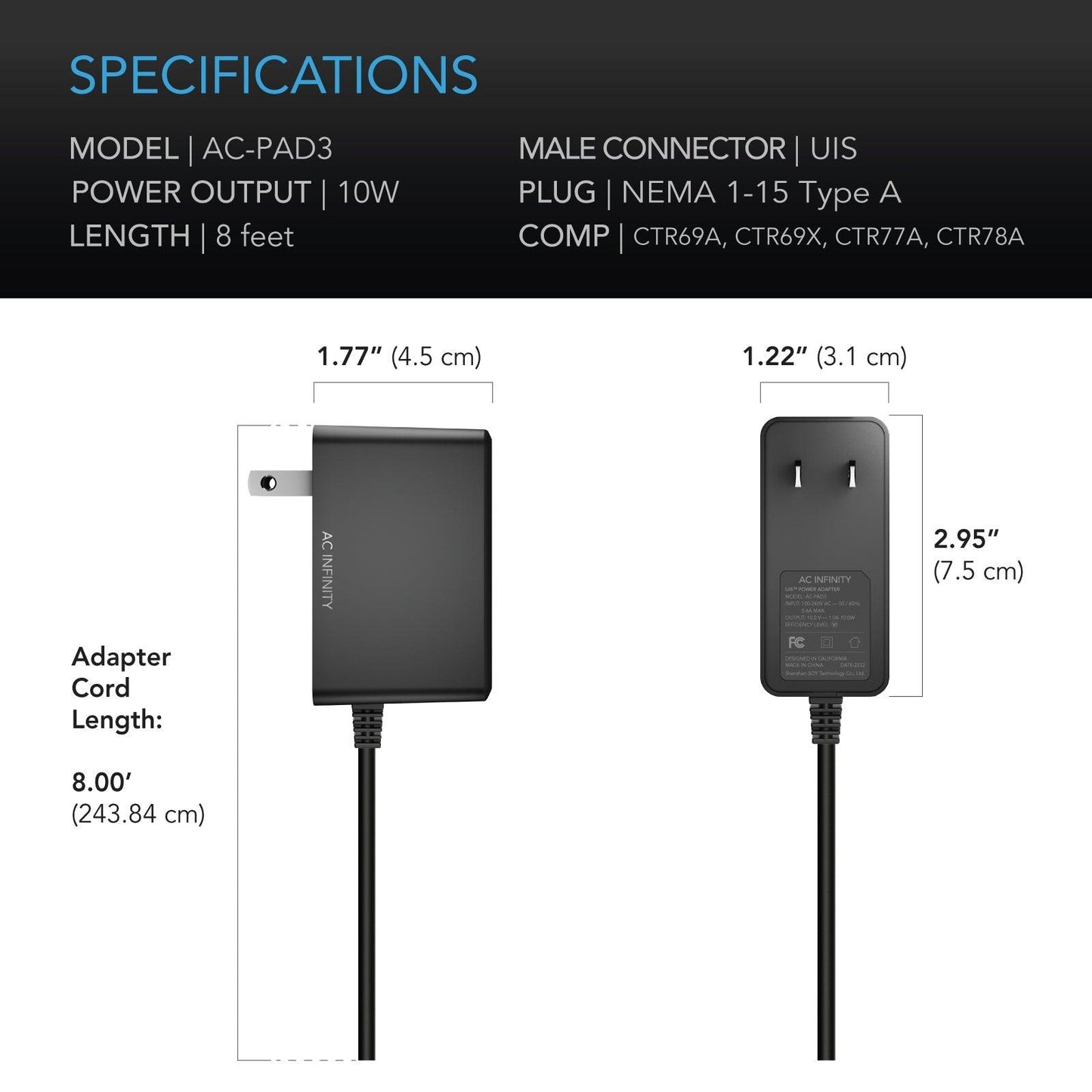 AC Infinity UIS Power Adapter for Controllers not powered by UIS devices - Midwest Grow LLC