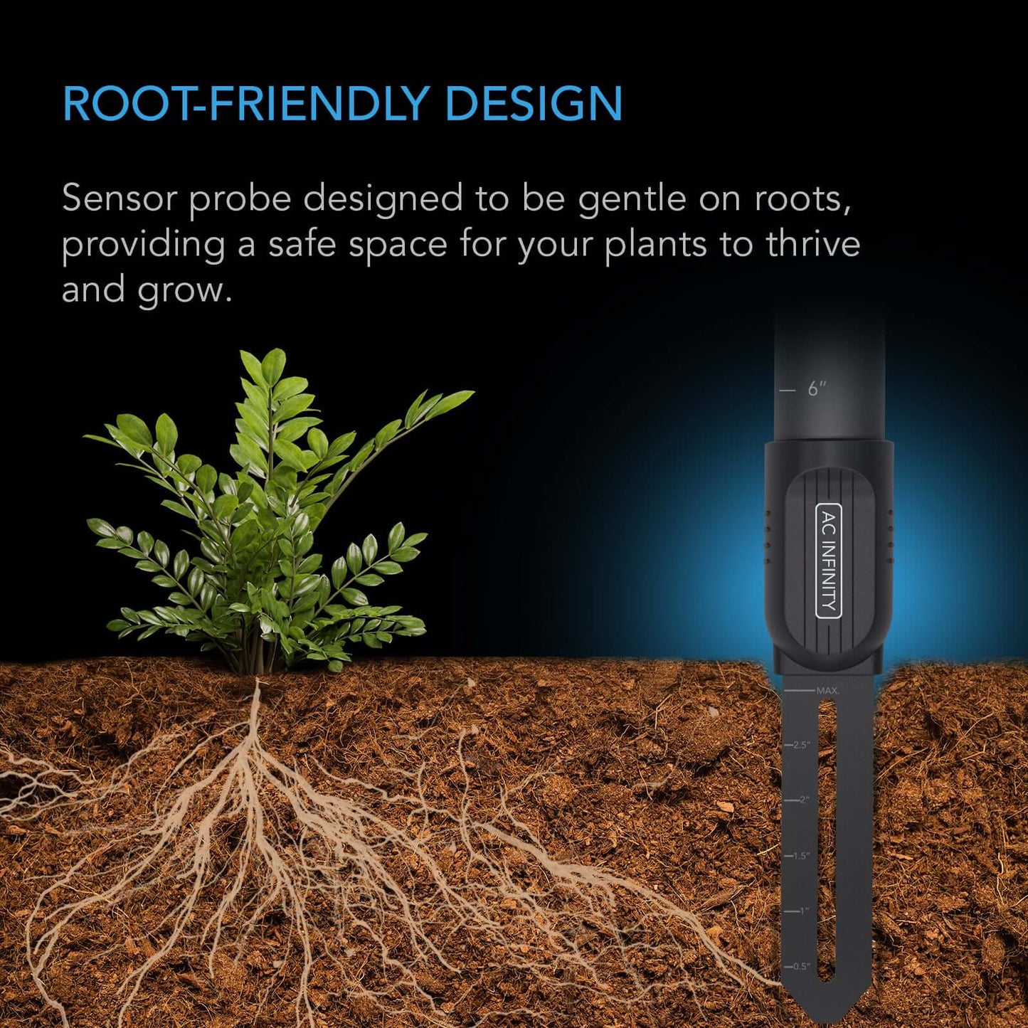 AC Infinity Soil Sensor Probe Exclusively for Controller AI+, Monitors Moisture and Saturation Levels, IP67-Water Resistant - Midwest Grow LLC