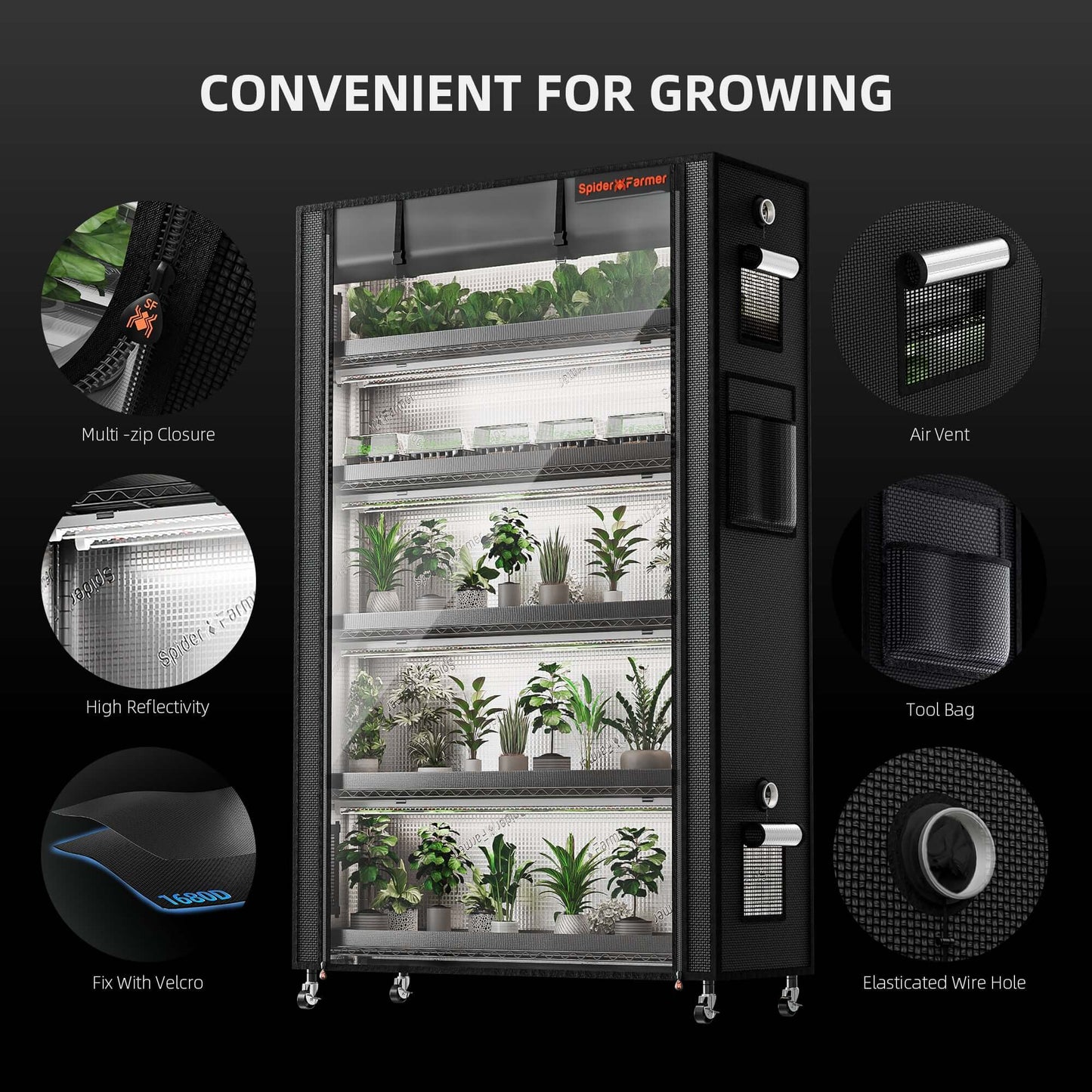 Spider Farmer 6 Tier Plant Stand + 10 x 22W LED Lights Bars + 1' 4" x 3' 8" Grow Tent Kit - Midwest Grow LLC