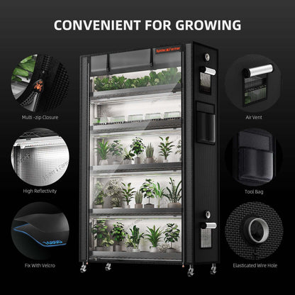 Spider Farmer 6 Tier Plant Stand + 10 x 22W LED Lights Bars + 1' 4" x 3' 8" Grow Tent Kit - Midwest Grow LLC