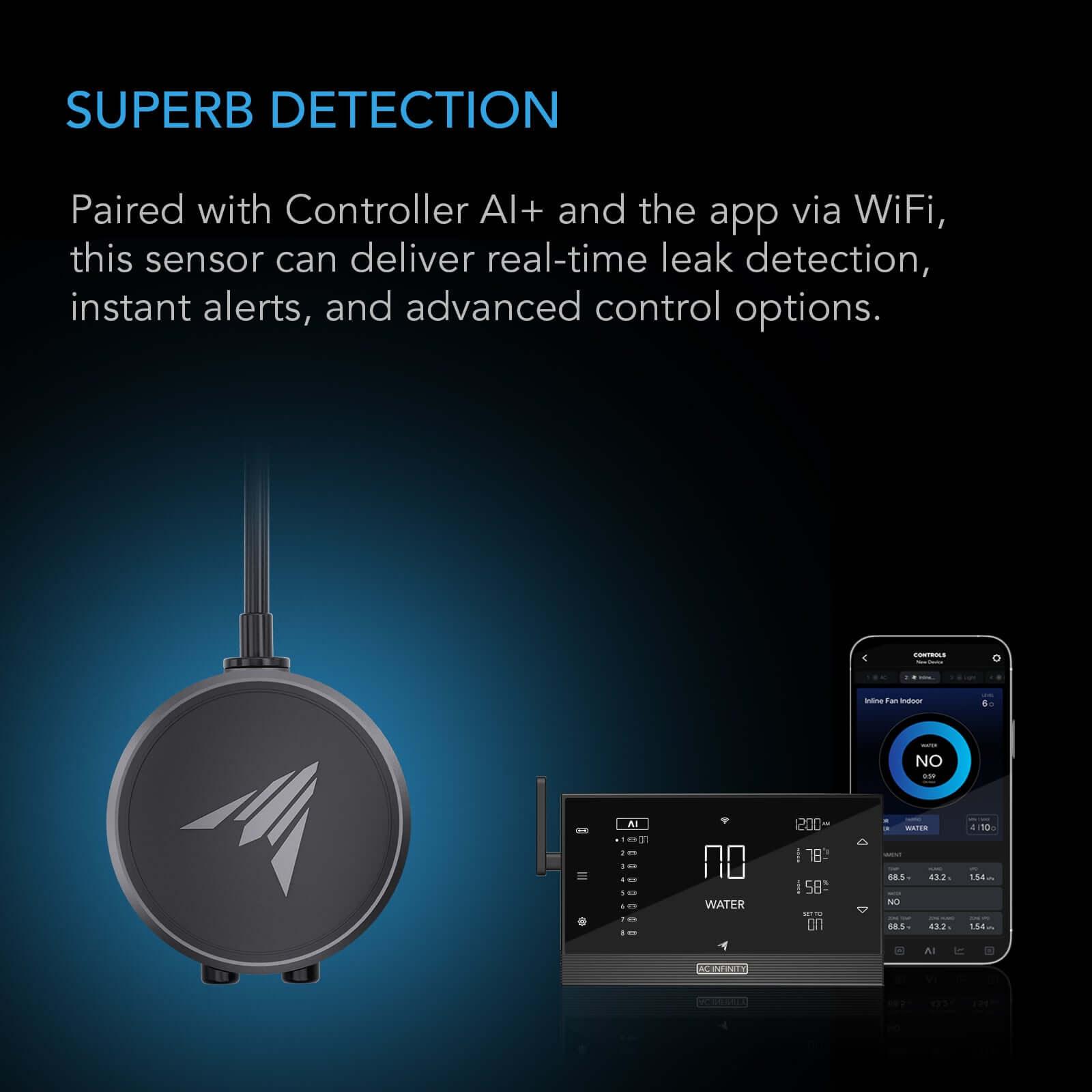 AC Infinity Water Sensor Exclusively for Controller AI+, Liquid Presence Detection, IP68-Water Resistant - Midwest Grow LLC