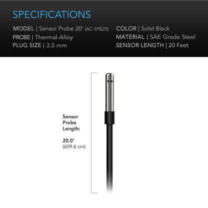 AC Infinity Controller Sensor Probe, 20' Corded Climate Detector - Midwest Grow LLC