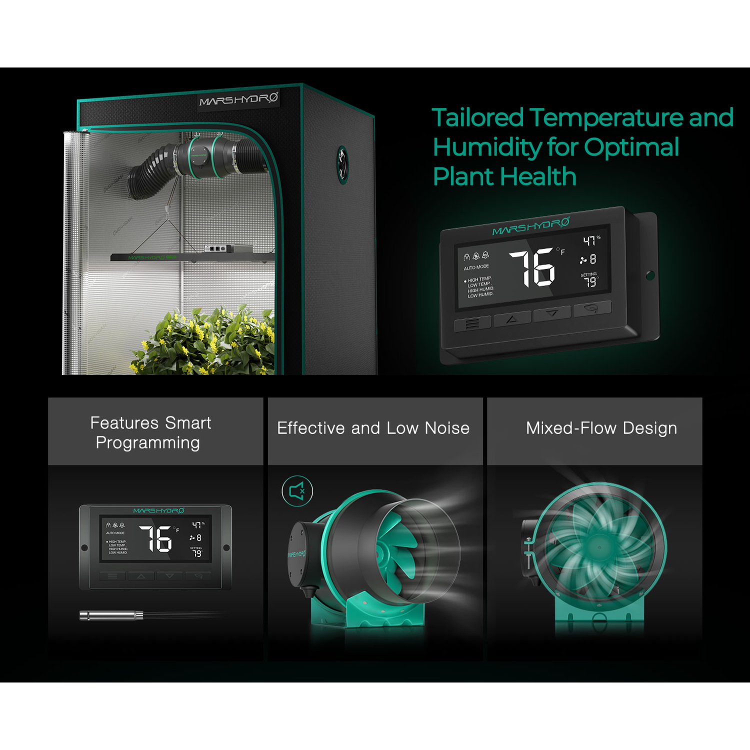 Mars Hydro 4" Inline Duct Fan with Temperature and Humidity Controller - Midwest Grow LLC