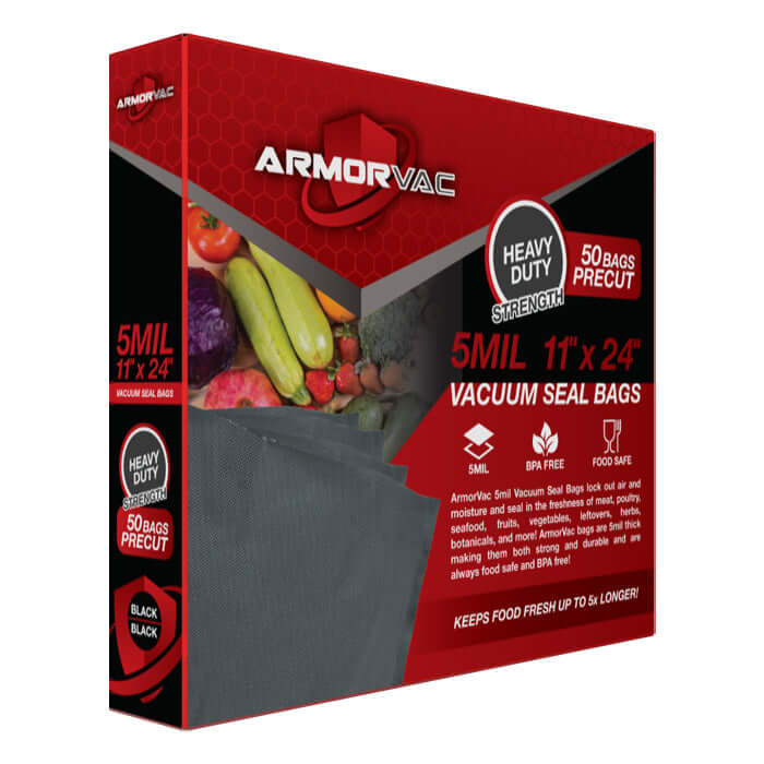 ArmorVac 11"x24" 5mil Precut Vacuum Seal Bags All Black (50 Pack) - Midwest Grow LLC