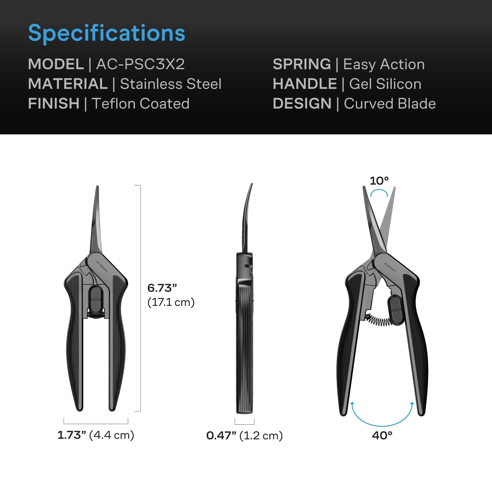 AC Infinity Stainless Steel Curved Pruning Shear, Ergonomic Lightweight, 6.6" Blades, 2-Pack - Midwest Grow LLC