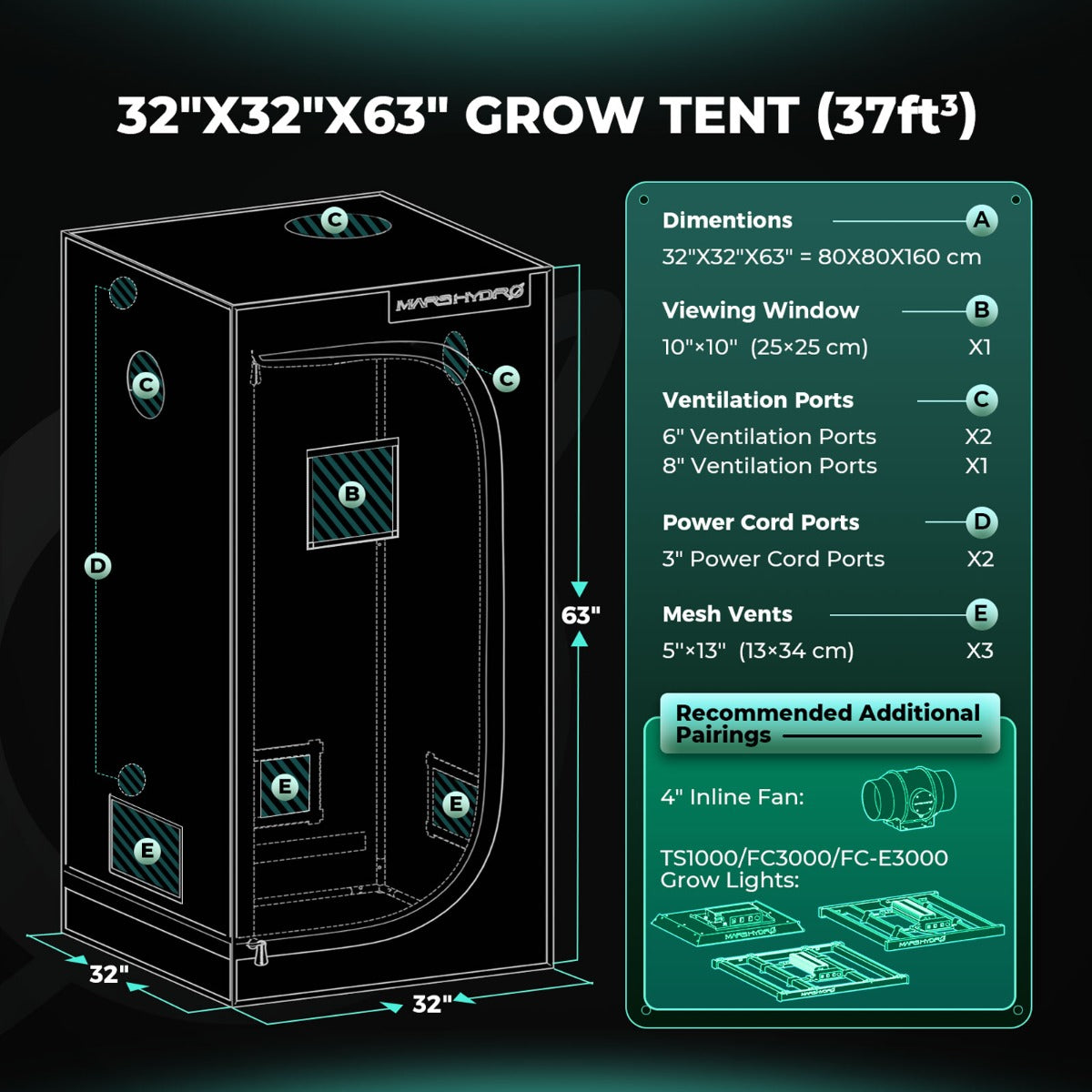 Mars Hydro TS 1000 LED Grow Light + 2.3' x 2.3' Grow Tent + Inline Fan Combo with Speed Controller - Midwest Grow LLC