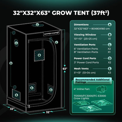 Mars Hydro TS 1000 LED Grow Light + 2.3' x 2.3' Grow Tent + Inline Fan Combo with Speed Controller - Midwest Grow LLC