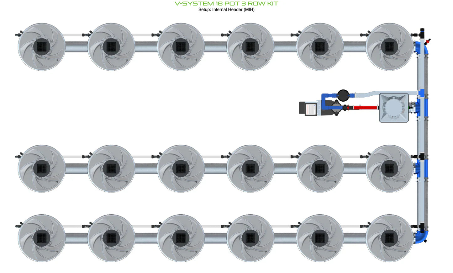 ALIEN Hydroponics V-SYSTEM 18 Pot 3 Row Kit