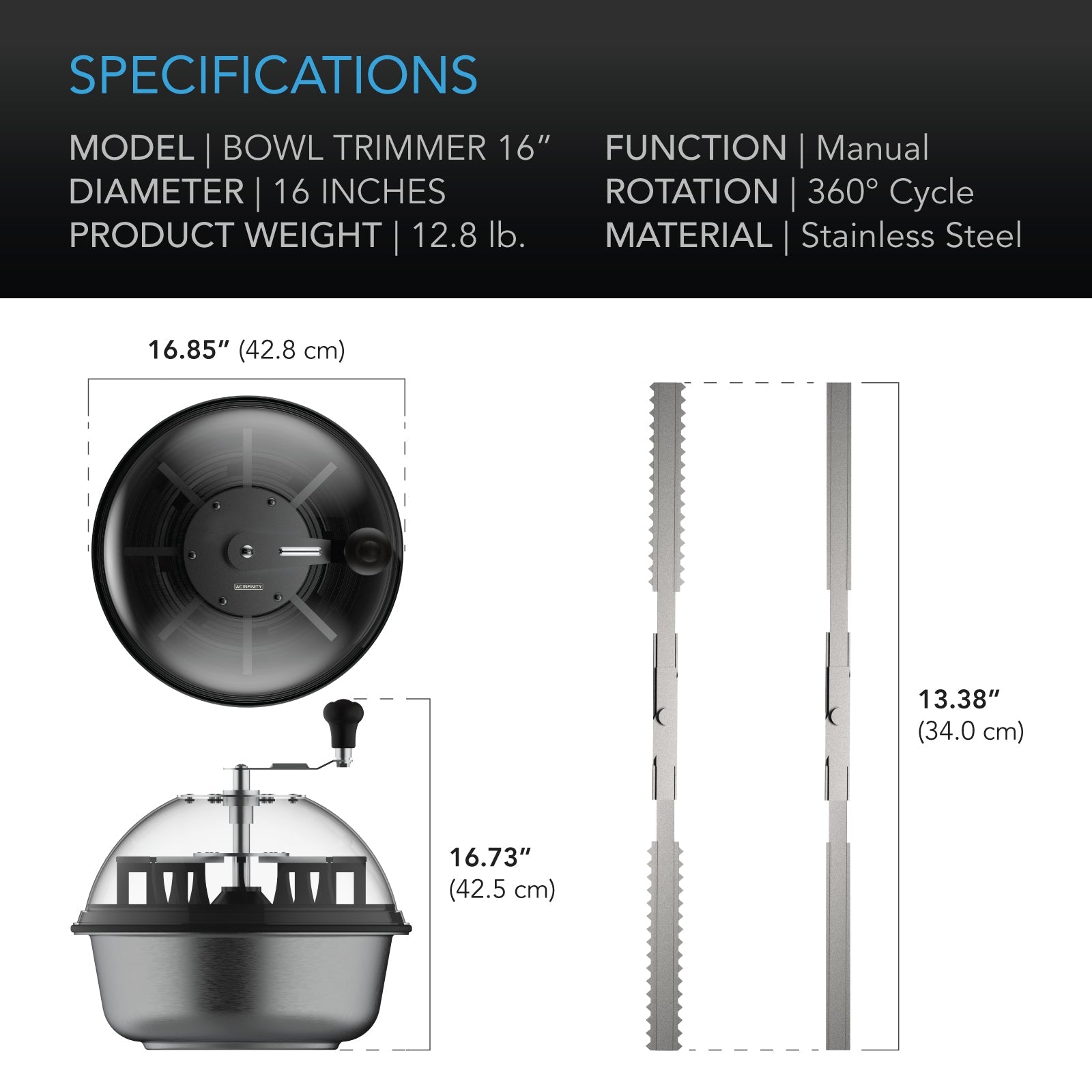 AC Infinity Bud Bowl Trimmer, Twist Spin Cut with Clear Visibility Dome, 16-Inch - Midwest Grow LLC