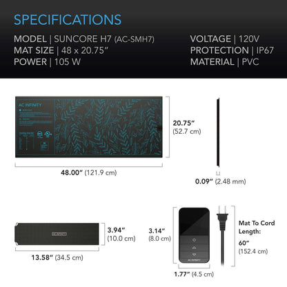AC Infinity SUNCORE H7, Seedling Heat Mat with Heat Controller, IP-67 Waterproof, 48" x 20.75" - Midwest Grow LLC