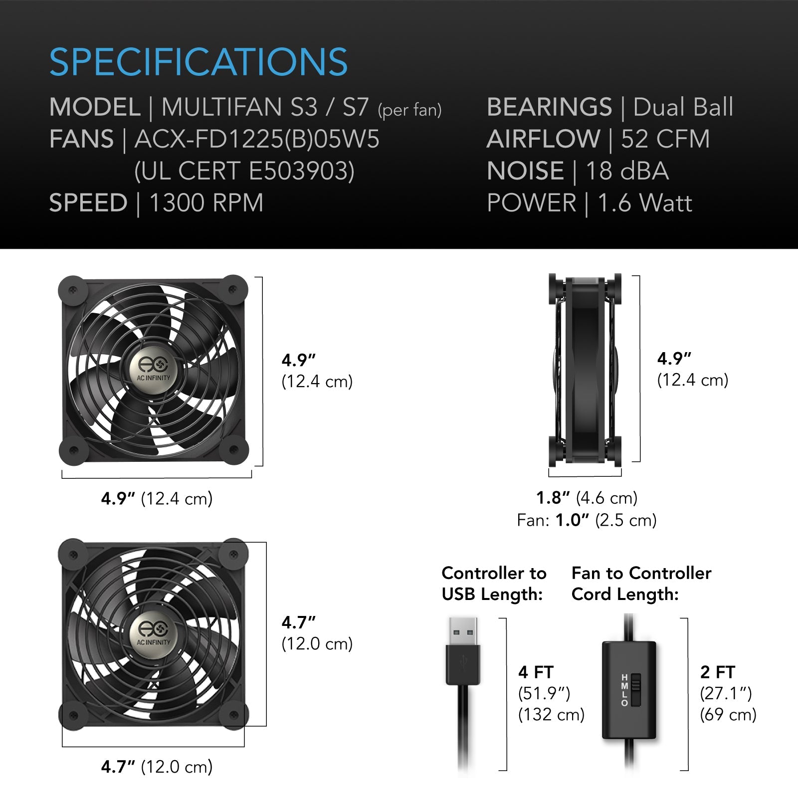AC Infinity MULTIFAN S3, Quiet USB Cooling Fan, 120mm - Midwest Grow LLC