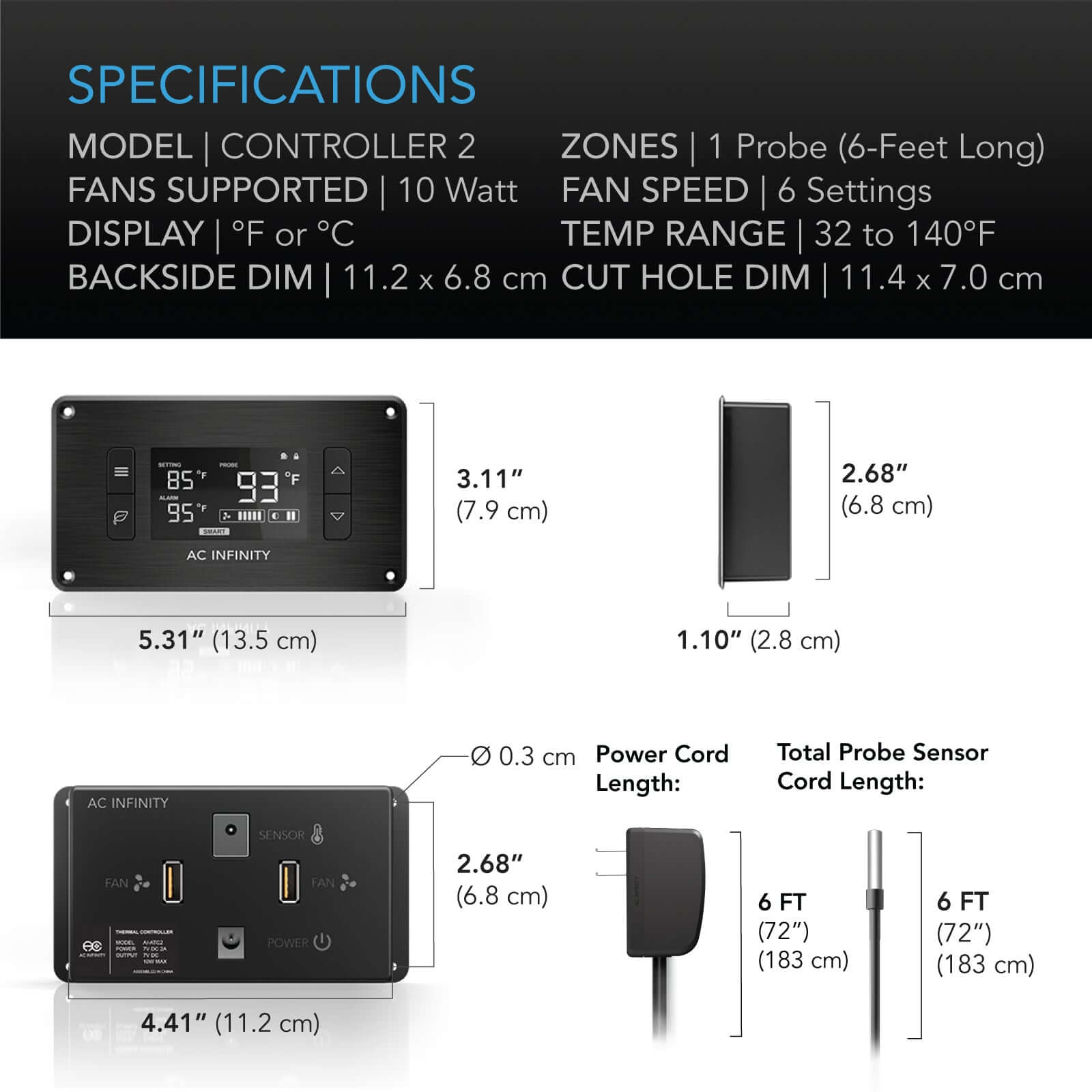 AC Infinity CONTROLLER 2, Intelligent Thermal Fan Controller, Single Zone - Midwest Grow LLC