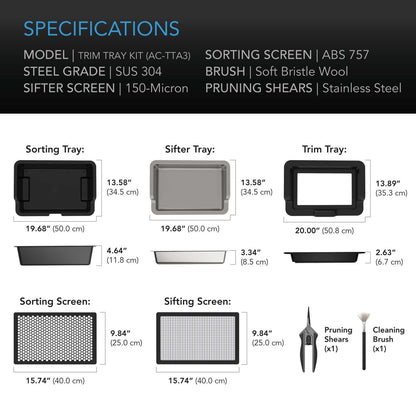 AC Infinity Large Trim Tray System, 3-Tray & 2-Screen Kit, Interchangeable and Ergonomic Design - Midwest Grow LLC