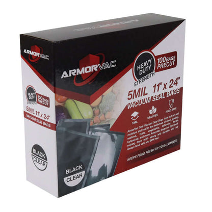 ArmorVac 11"x24" 5mil Precut Vacuum Seal Bags Black & Clear (50 Pack) - Midwest Grow LLC