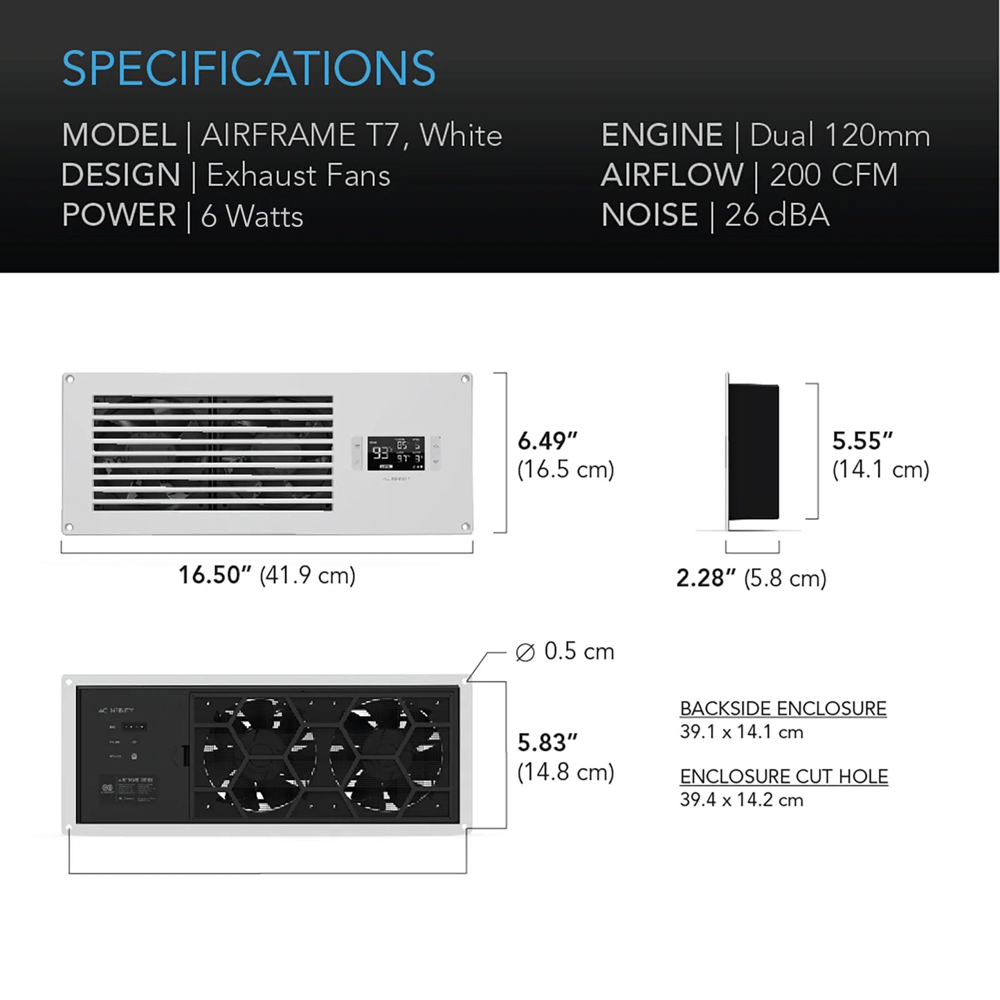 AC Infinity AIRFRAME T7 White, Equipment Closet and Room Fan System 17", Exhaust - Midwest Grow LLC