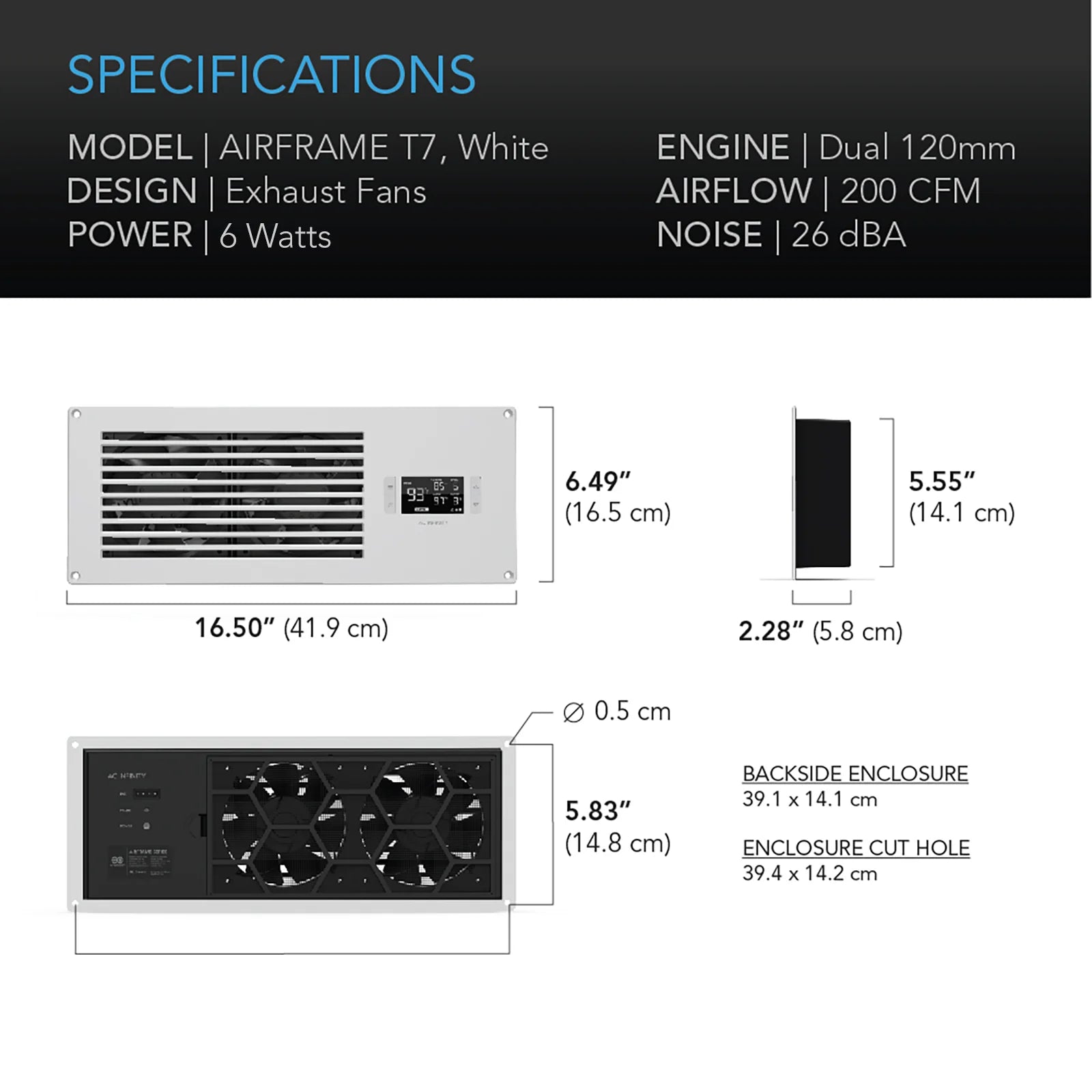 AC Infinity AIRFRAME T7 White, Equipment Closet and Room Fan System 17", Exhaust - Midwest Grow LLC