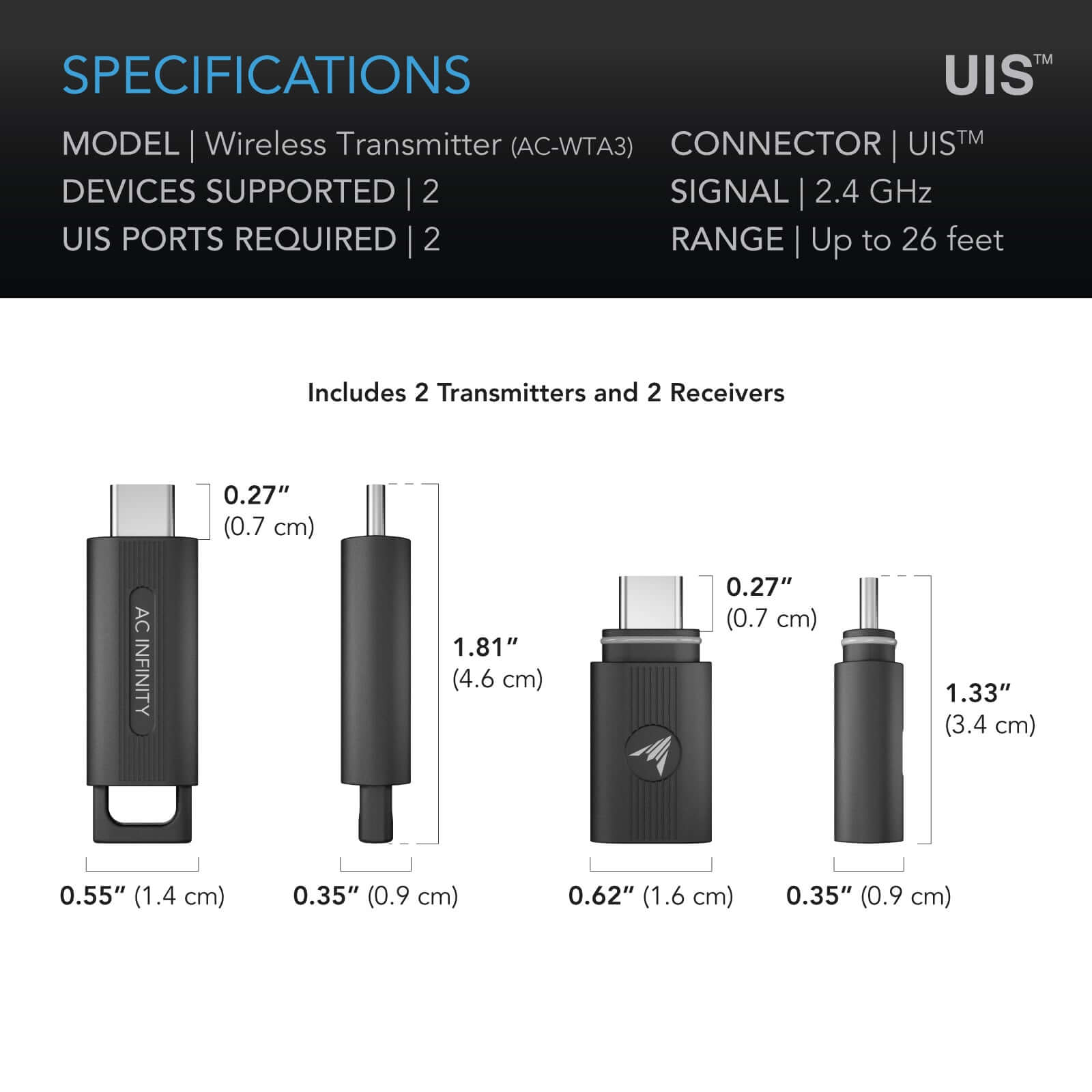 AC Infinity UIS 1-to-1 Transmitter & Receiver, Wirelessly Connects UIS Devices and Controllers, 2-Pack - Midwest Grow LLC