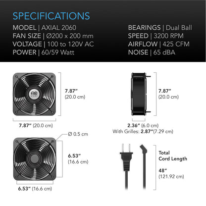 AC Infinity AXIAL 2060, Muffin 120V AC Cooling Fan, 200mm x 200mm x 60mm - Midwest Grow LLC