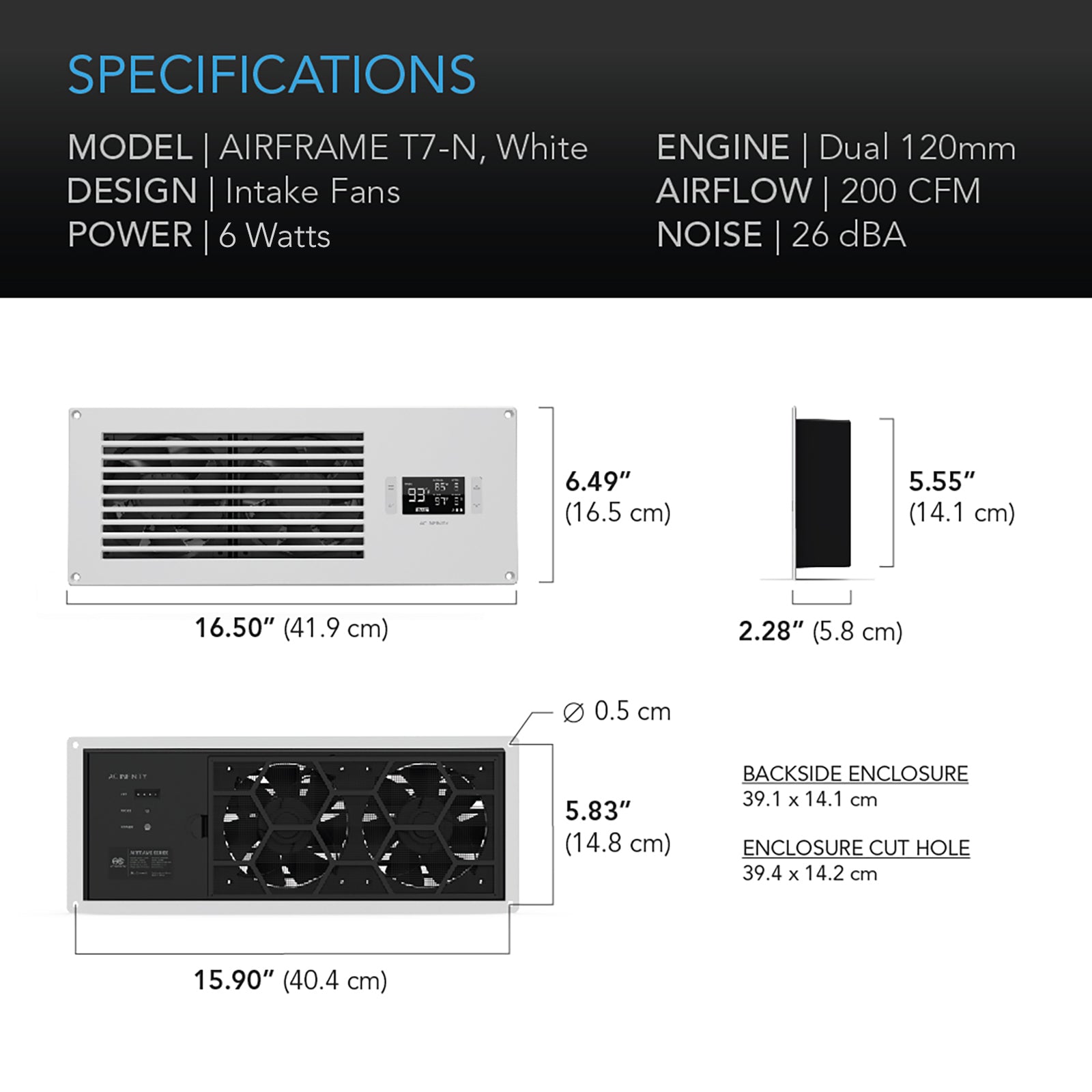 AC Infinity AIRFRAME T7-N White, Equipment Closet and Room Fan System 17", Intake - Midwest Grow LLC