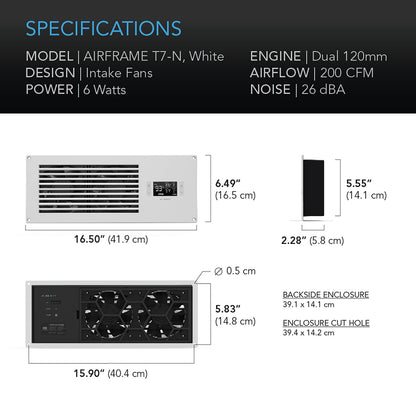 AC Infinity AIRFRAME T7-N White, Equipment Closet and Room Fan System 17", Intake - Midwest Grow LLC
