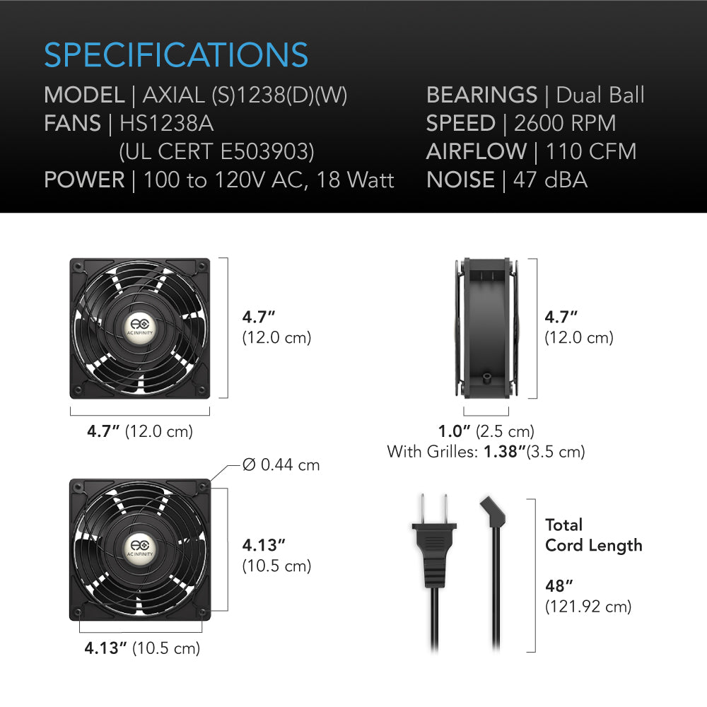AC Infinity AXIAL S1225D, Muffin 120V AC Cooling Fan, Dual 120mm x 120mm x 25mm - Midwest Grow LLC