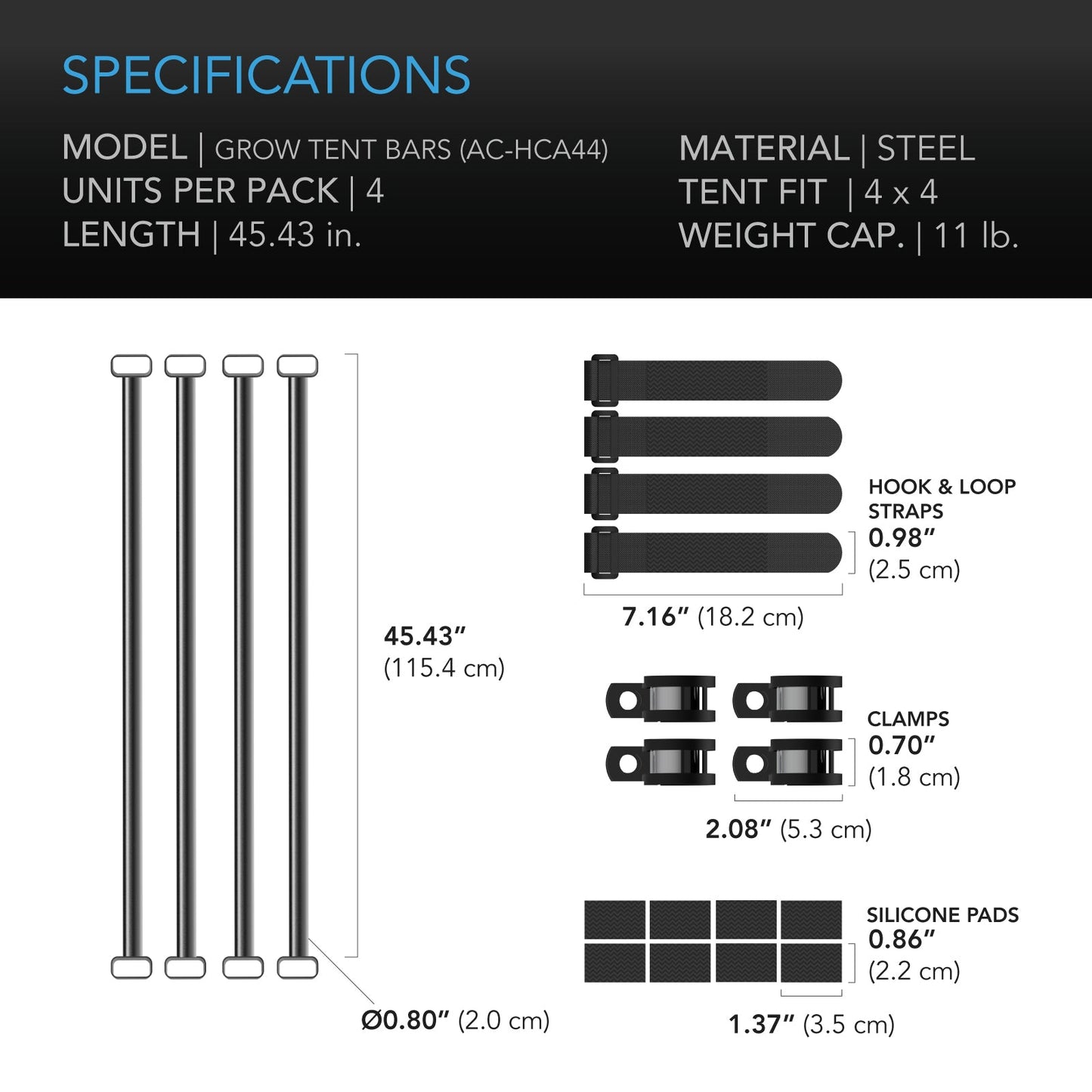 AC Infinity Grow Tent Mounting Bars, for Indoor Grow Spaces, 4x4' - Midwest Grow LLC