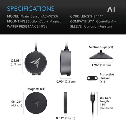 AC Infinity Water Sensor Exclusively for Controller AI+, Liquid Presence Detection, IP68-Water Resistant - Midwest Grow LLC